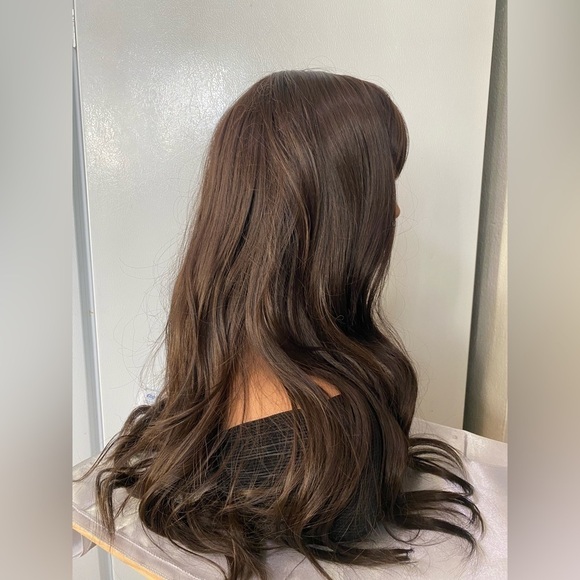 Chocolate Brown Wavy Long Wig with bangs 26” - Picture 4 of 12